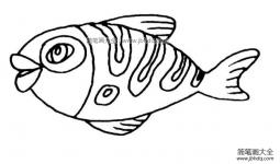 小动物的简笔画步骤图，大嘴金鱼