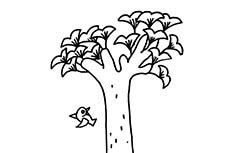 小鸟环绕的一颗大树的简笔画作品