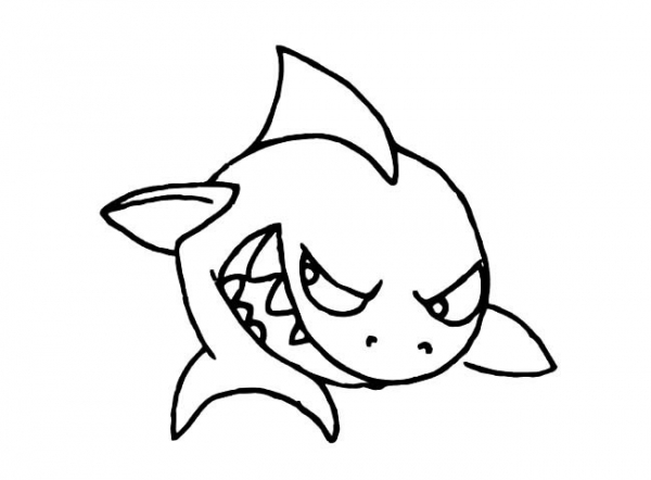 面漏阴险表情的鲨鱼的简笔画图